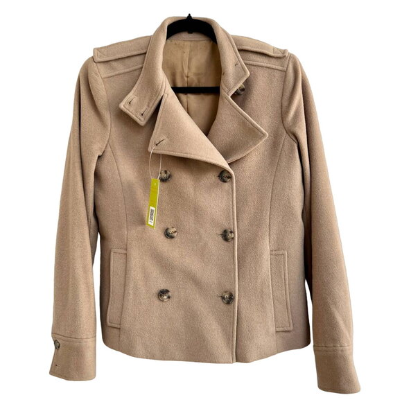 Theory Wool Blend Long Sleeve Double Breasted Pea Coat Jacket Brown Womens S - Picture 2 of 9